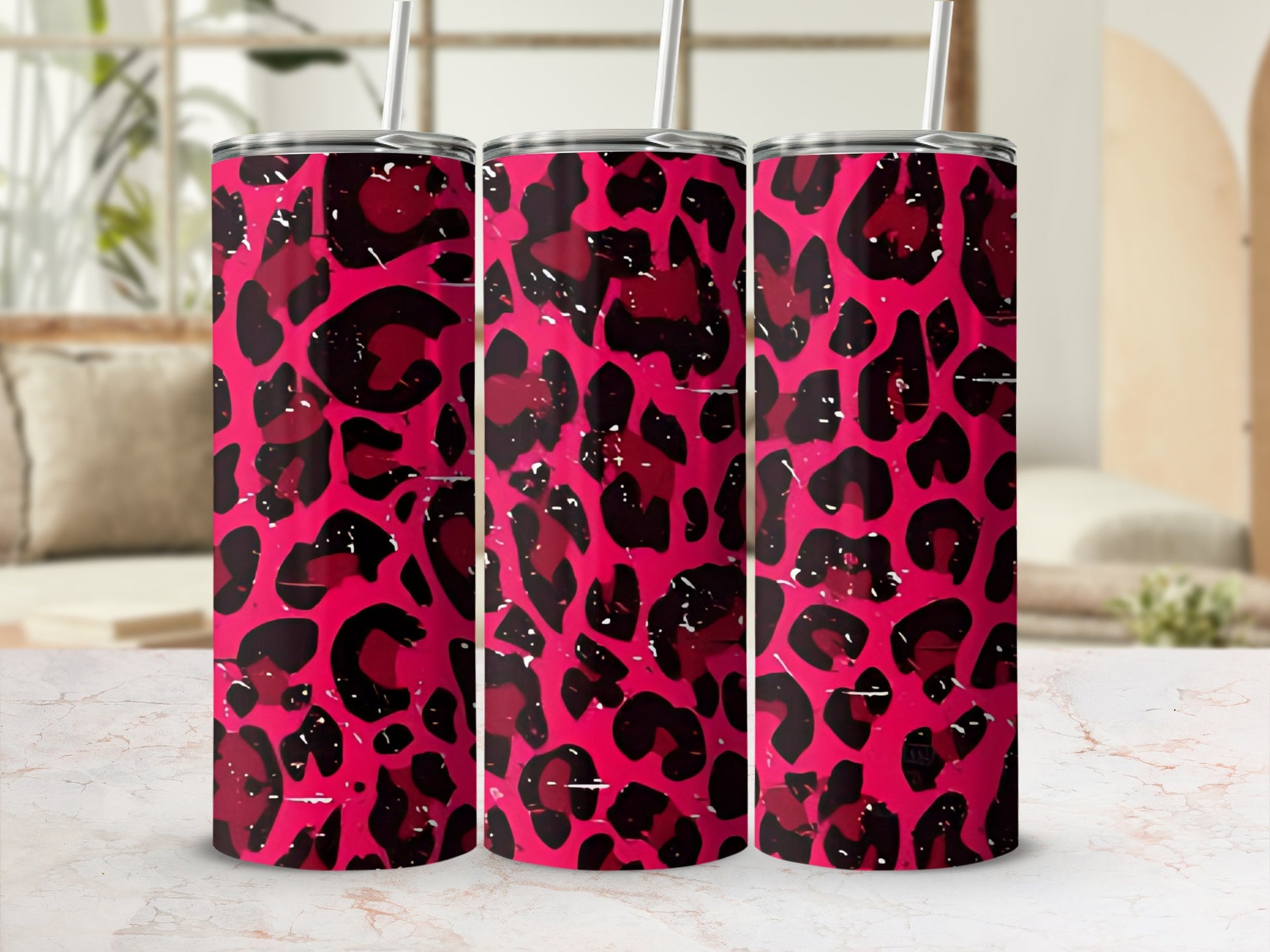 Bold Neon Pink Leopard Print Drink Tumbler Cups