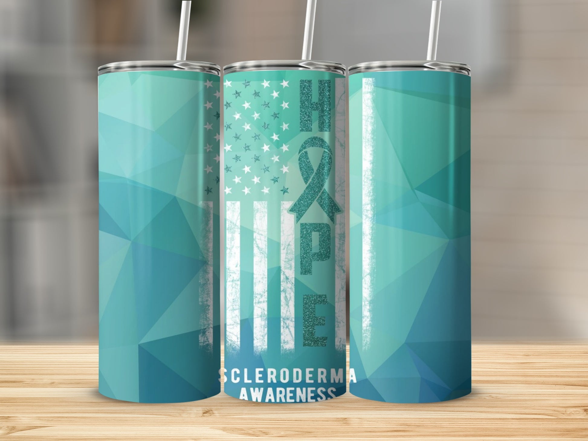 Hope Scleroderma Awareness Teal Blue Tumbler Cups