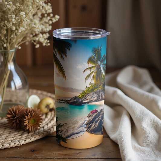 Tropical Paradise Beach Scene Tumbler for Travel Drinks