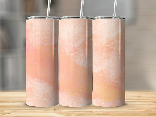 Three tumblers with a watercolor peach and pink abstract design.