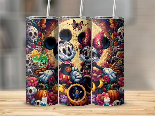 Colorful Day of the Dead Themed Characters Tumbler