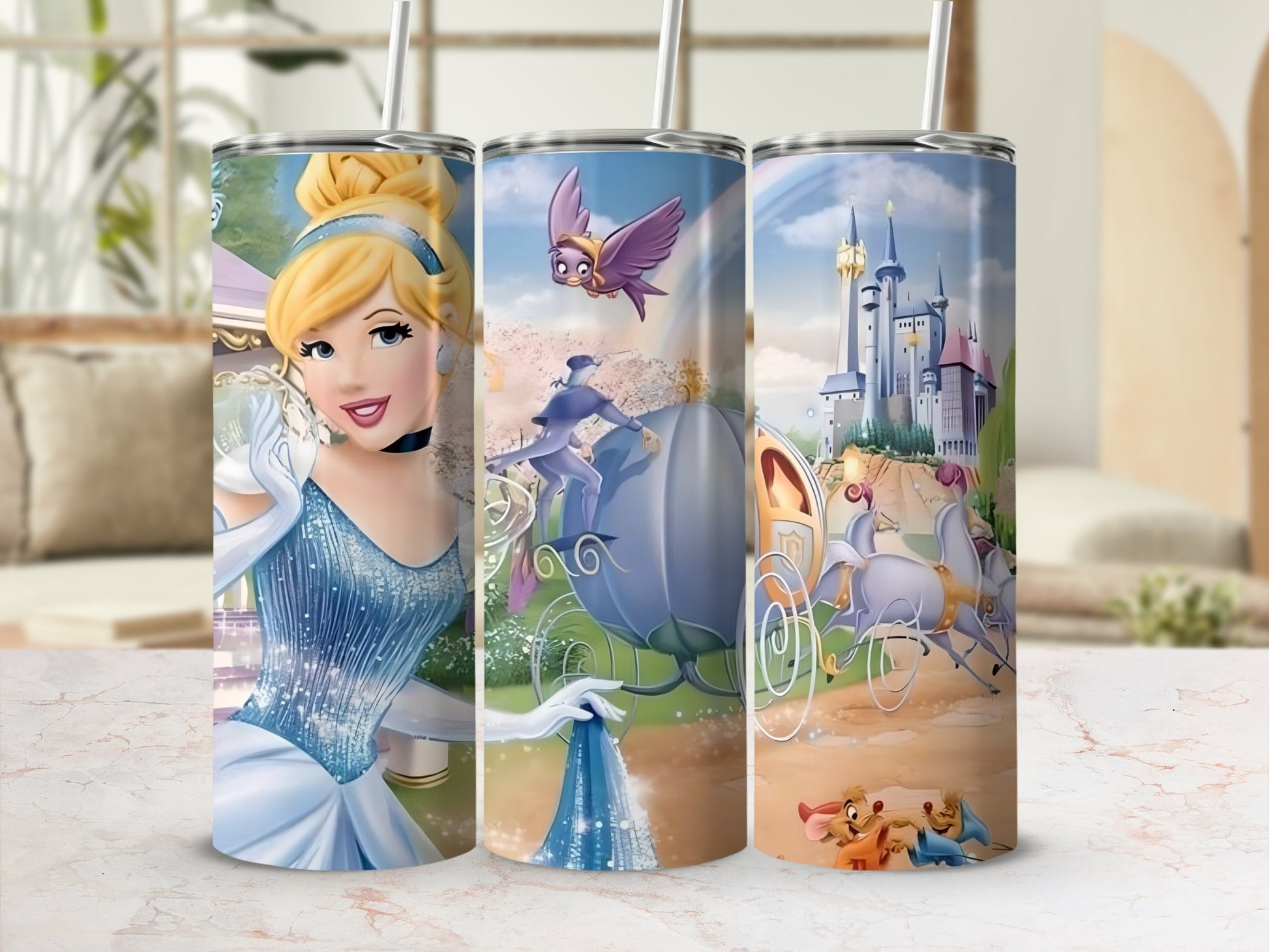 Cinderella Fairytale Castle Tumbler with Straw