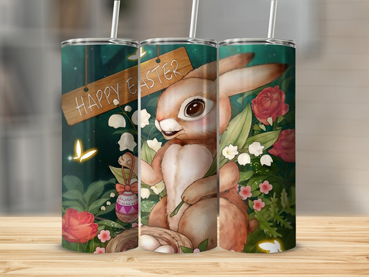 Happy Easter Bunny with Flowers and Eggs Tumbler