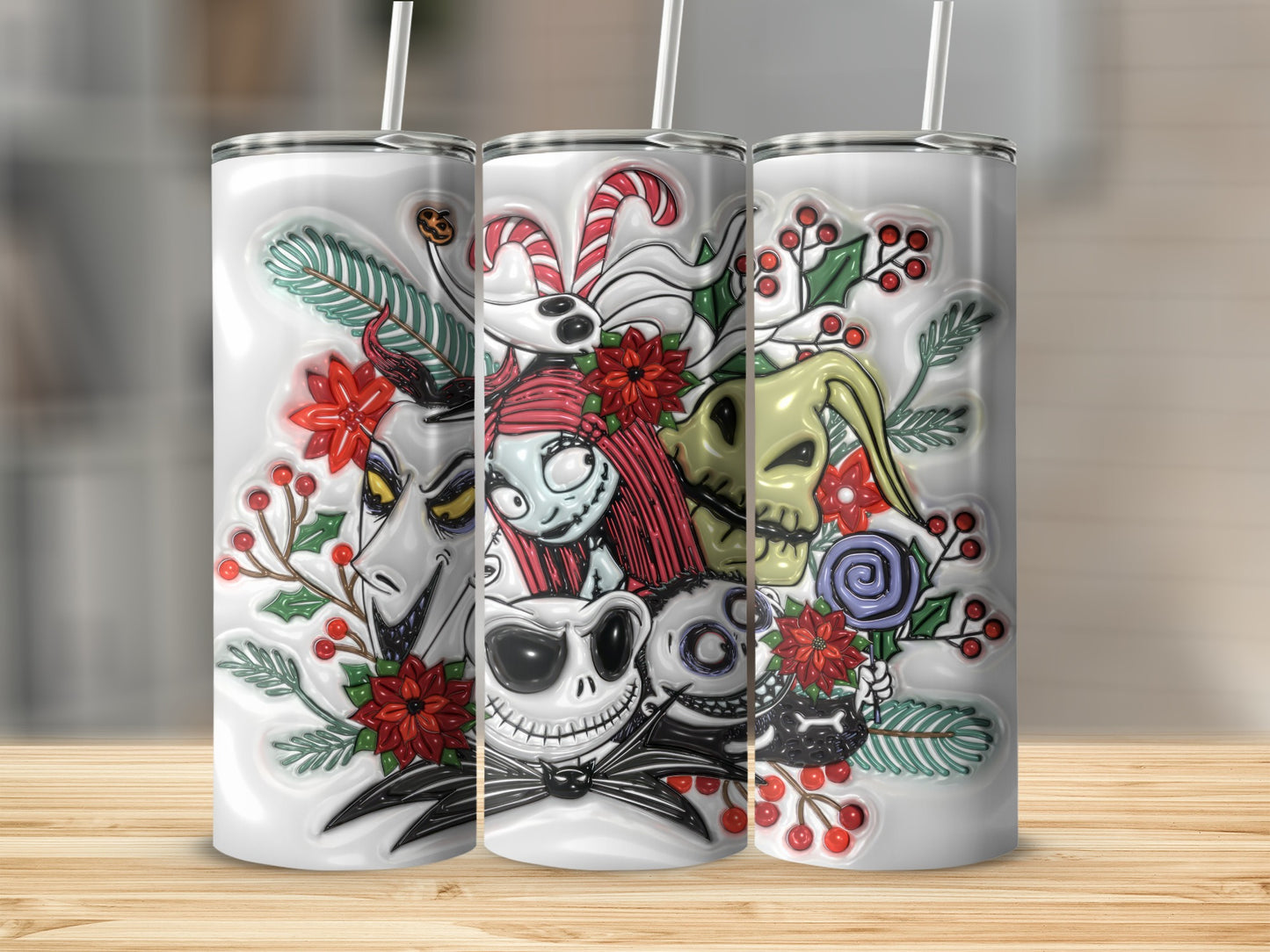 Festive Villain and Rose Pattern Christmas Tumbler
