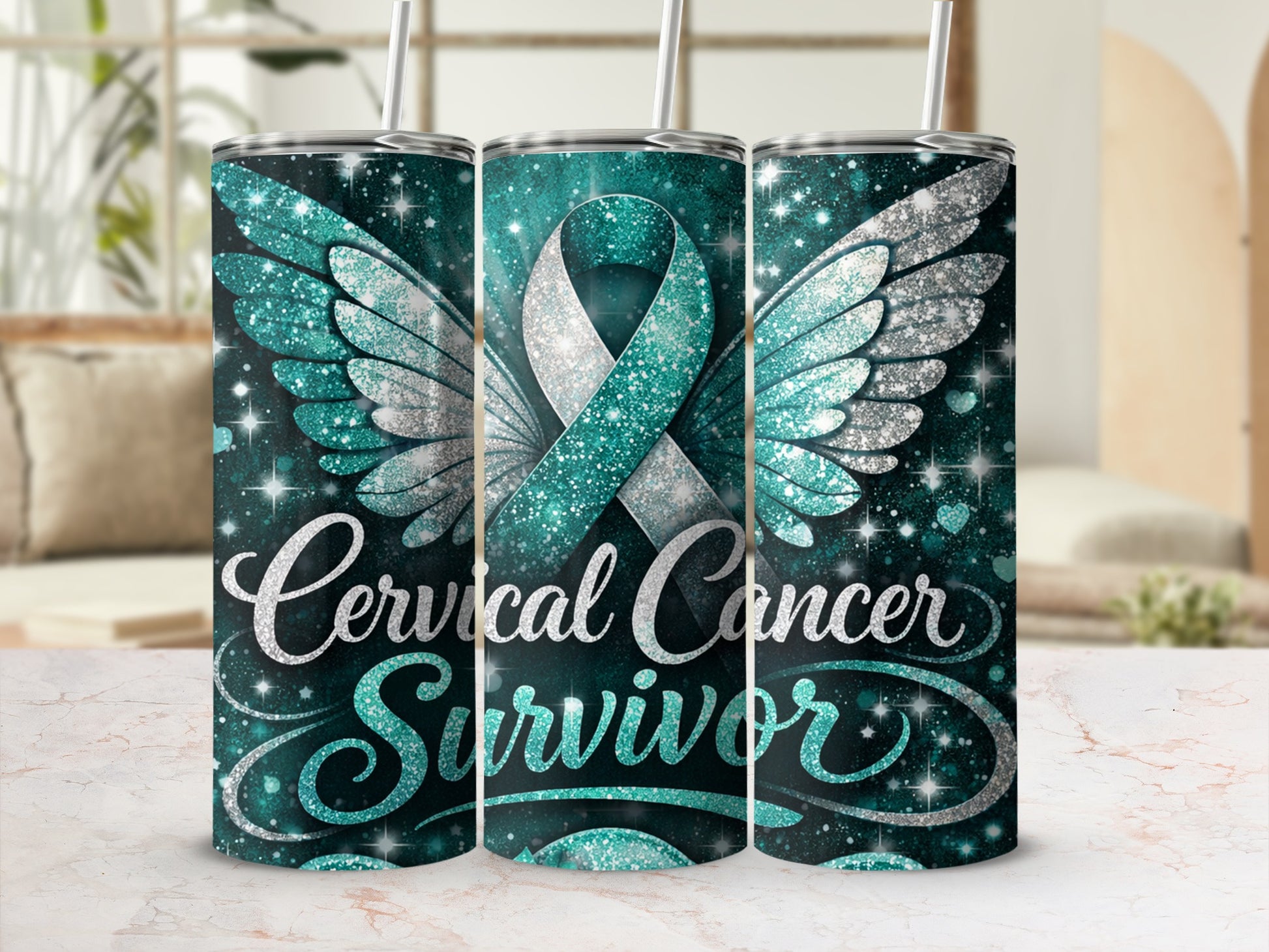 Cervical Cancer Survivor Glitter Tumbler Cup Product
