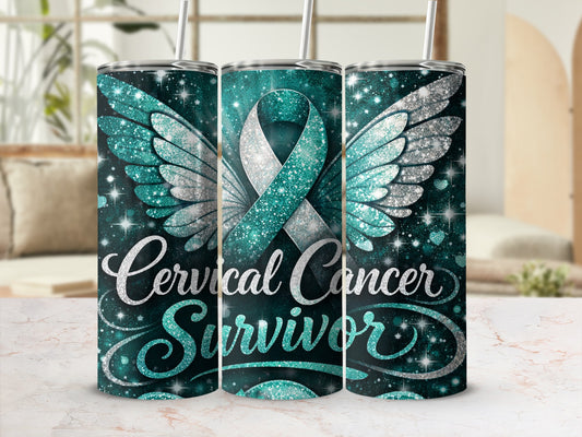 Cervical Cancer Survivor Glitter Tumbler Cup Product