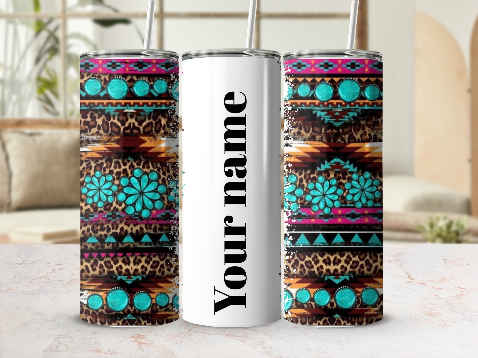 Customizable Tribal Leopard Print Travel Mug