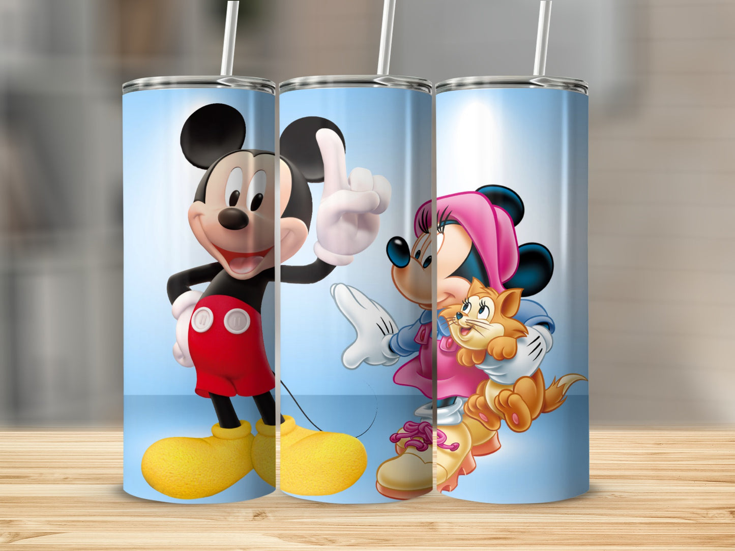 Mickey and Minnie Mouse Tumbler with Cat Design