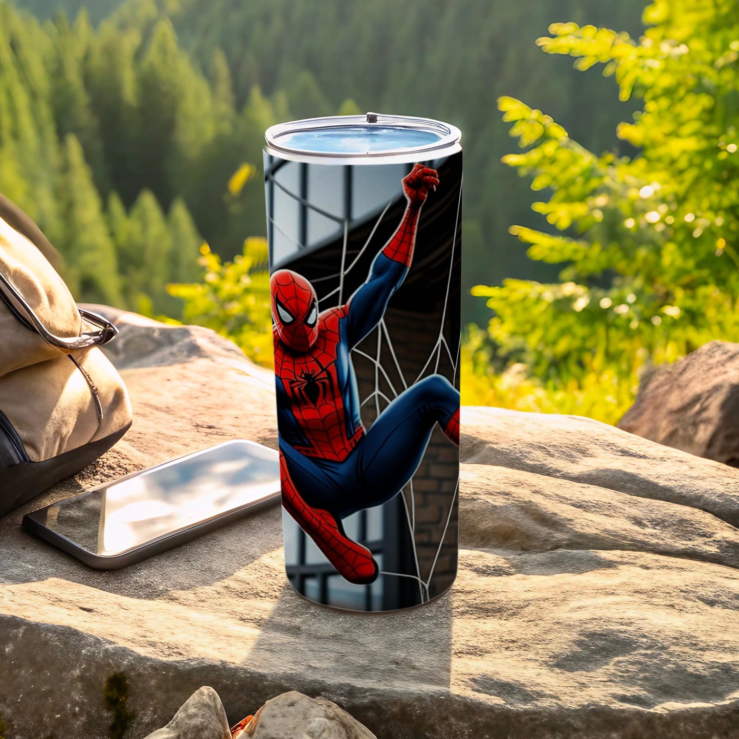 Spider-Man Swinging on Web Tumbler Flask 20 oz