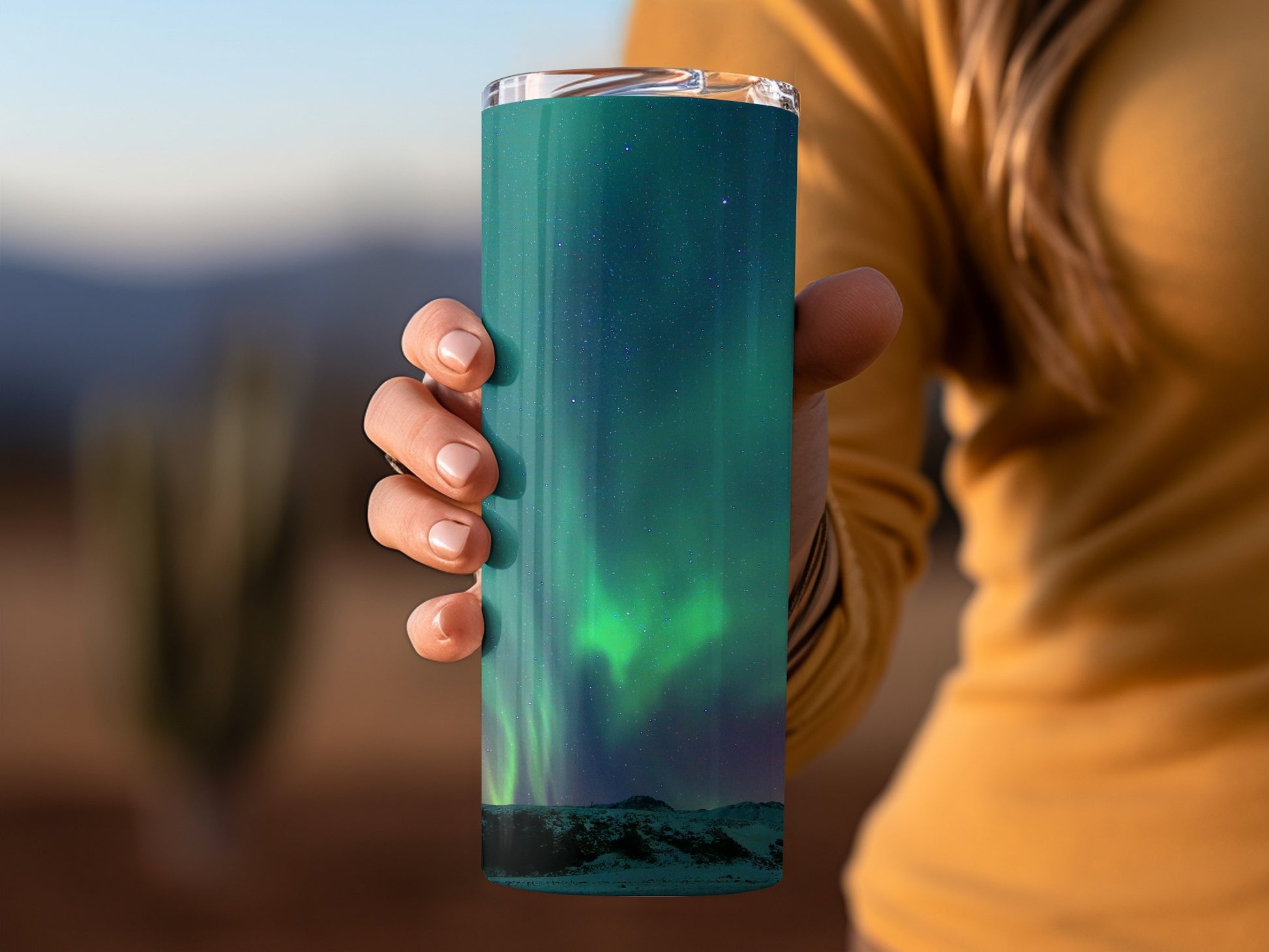 Northern Lights-Themed Insulated Travel Tumbler