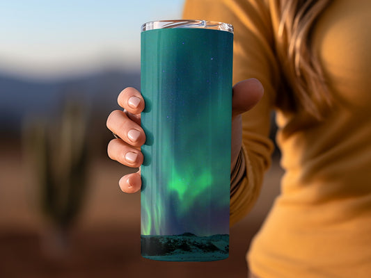 Northern Lights-Themed Insulated Travel Tumbler