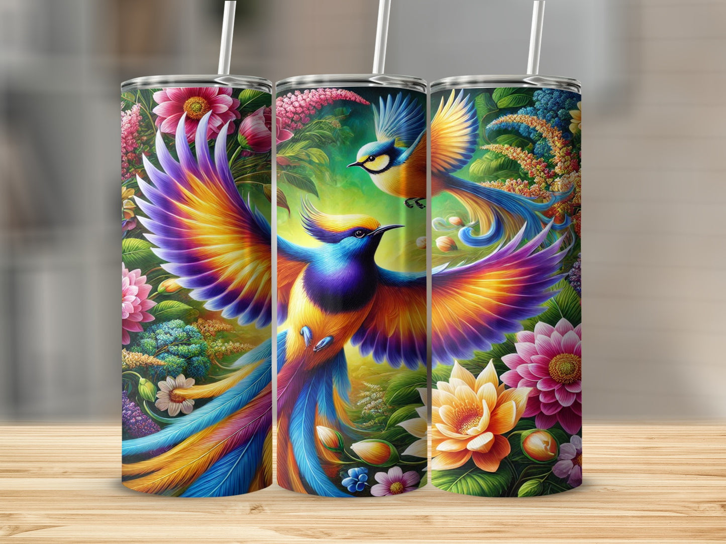 Colorful Exotic Birds and Flowers Tumbler
