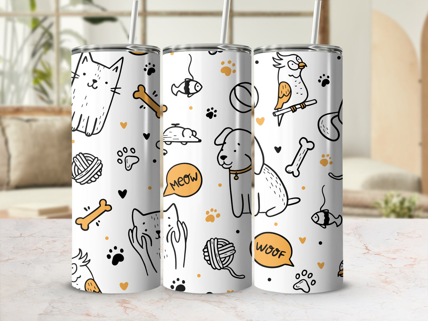 Cute Cartoon Pet Pattern Insulated Tumbler Drinkware