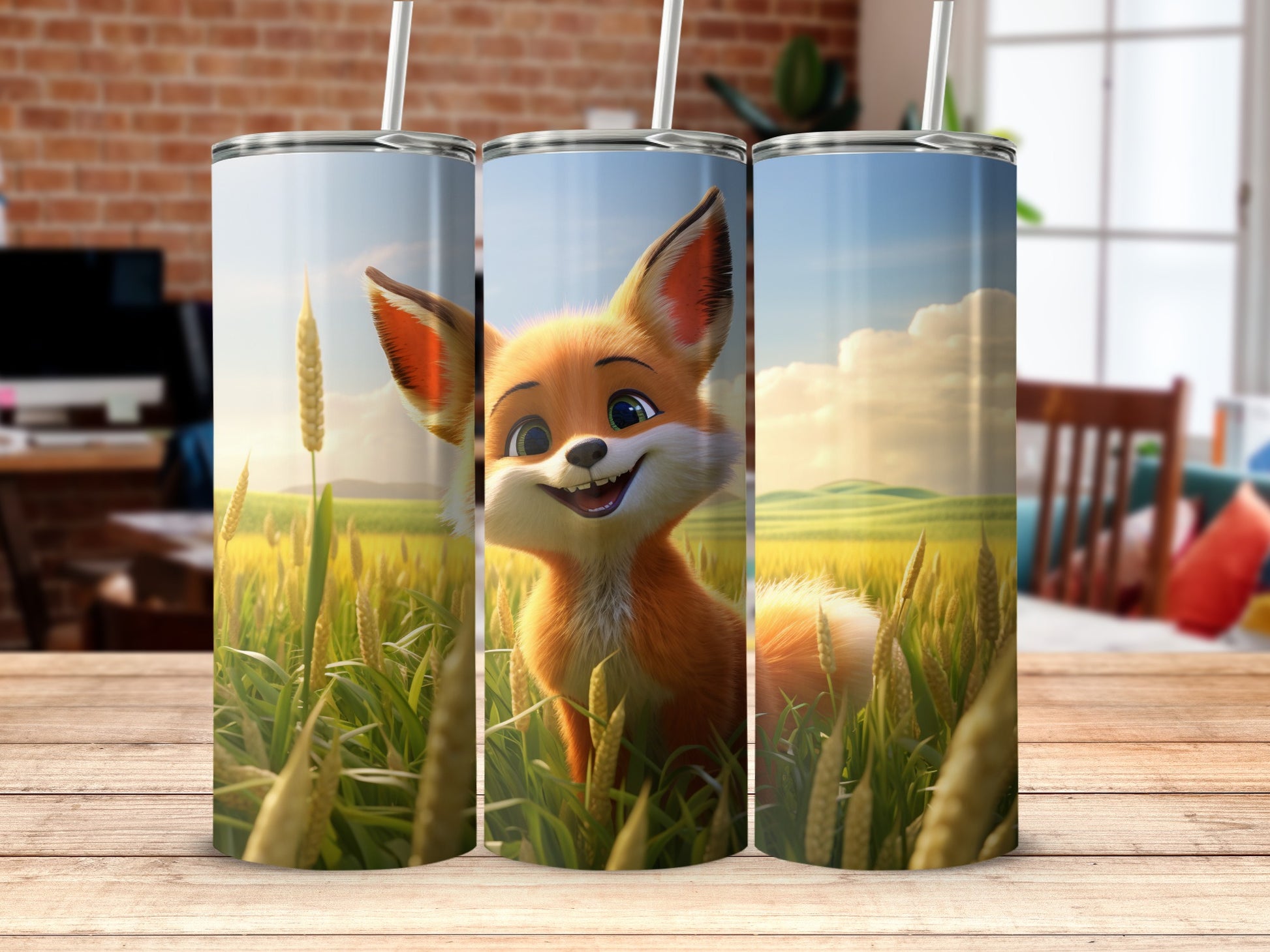 Adorable Smiling Fox in Wheat Field Tumbler Product