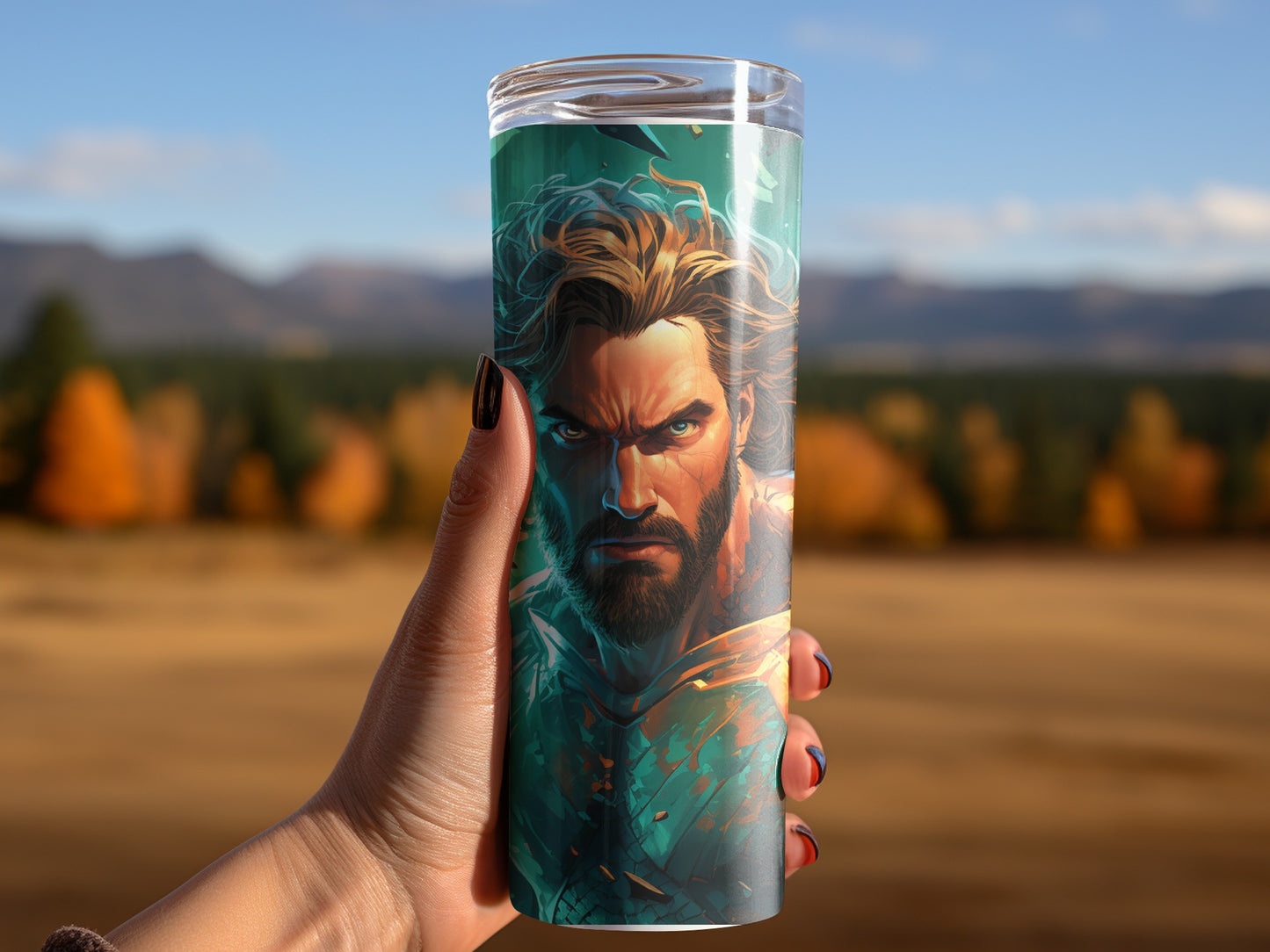Detailed Graphic Travel Cup with Heroic Art Tumbler