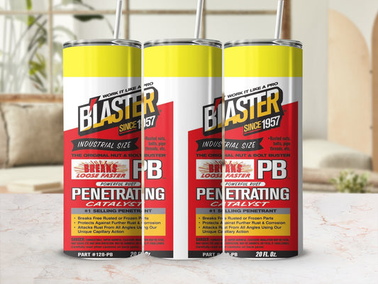 Blaster PB Penetrating Catalyst spray can with "Rusted nuts, bolts, pipe threads" text.