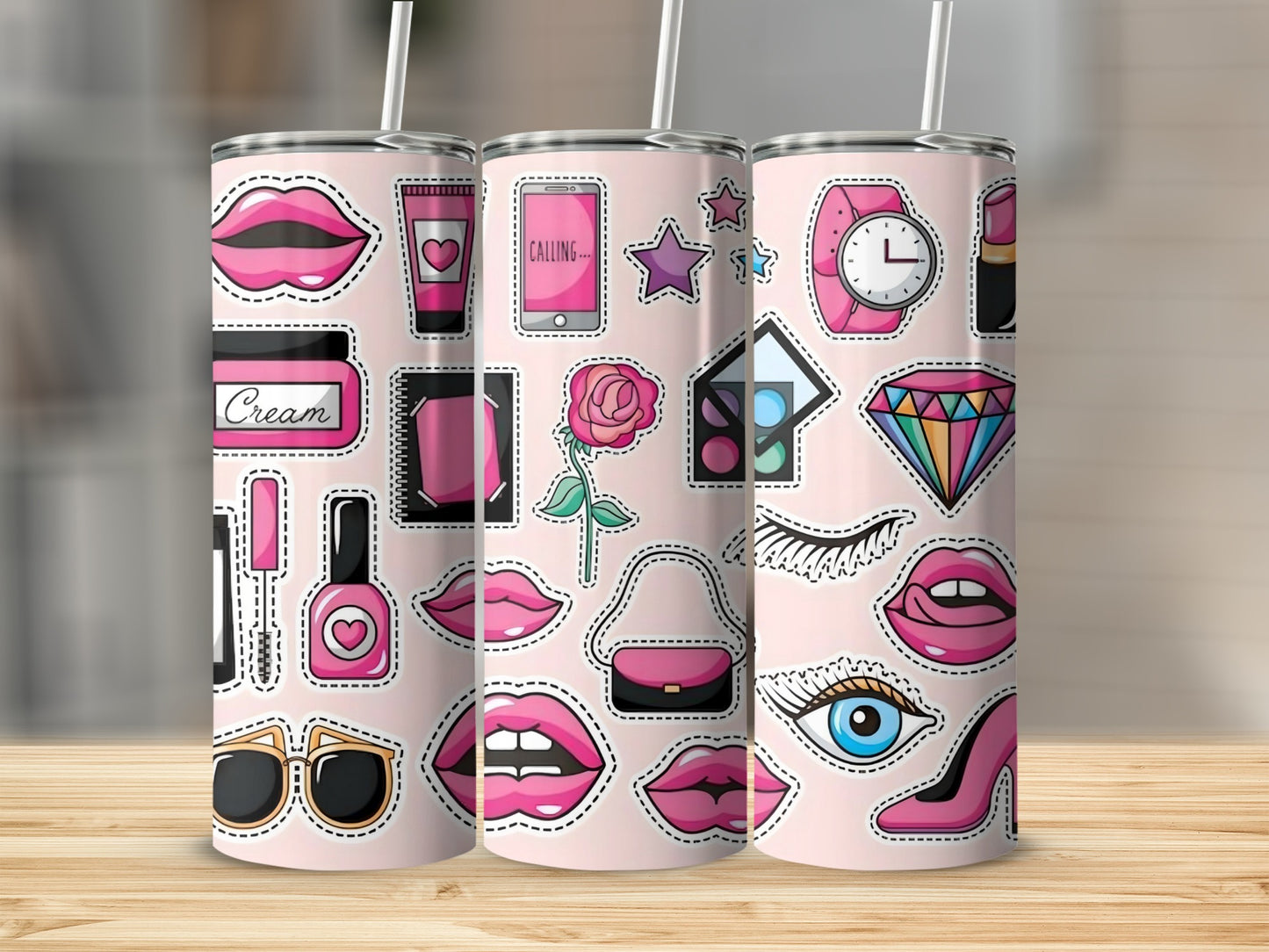 Pink and Black Illustrated Fun Graphics Tumbler