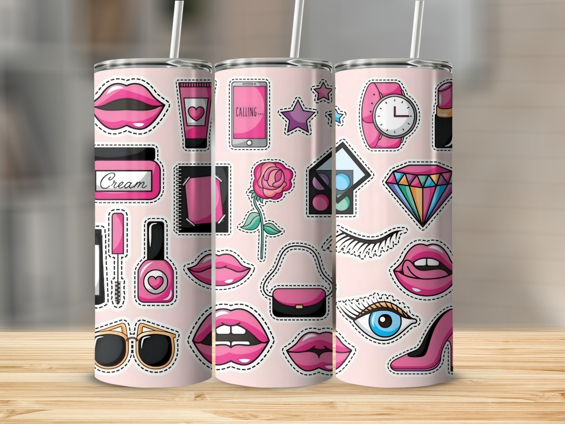 Pink and Black Illustrated Fun Graphics Tumbler