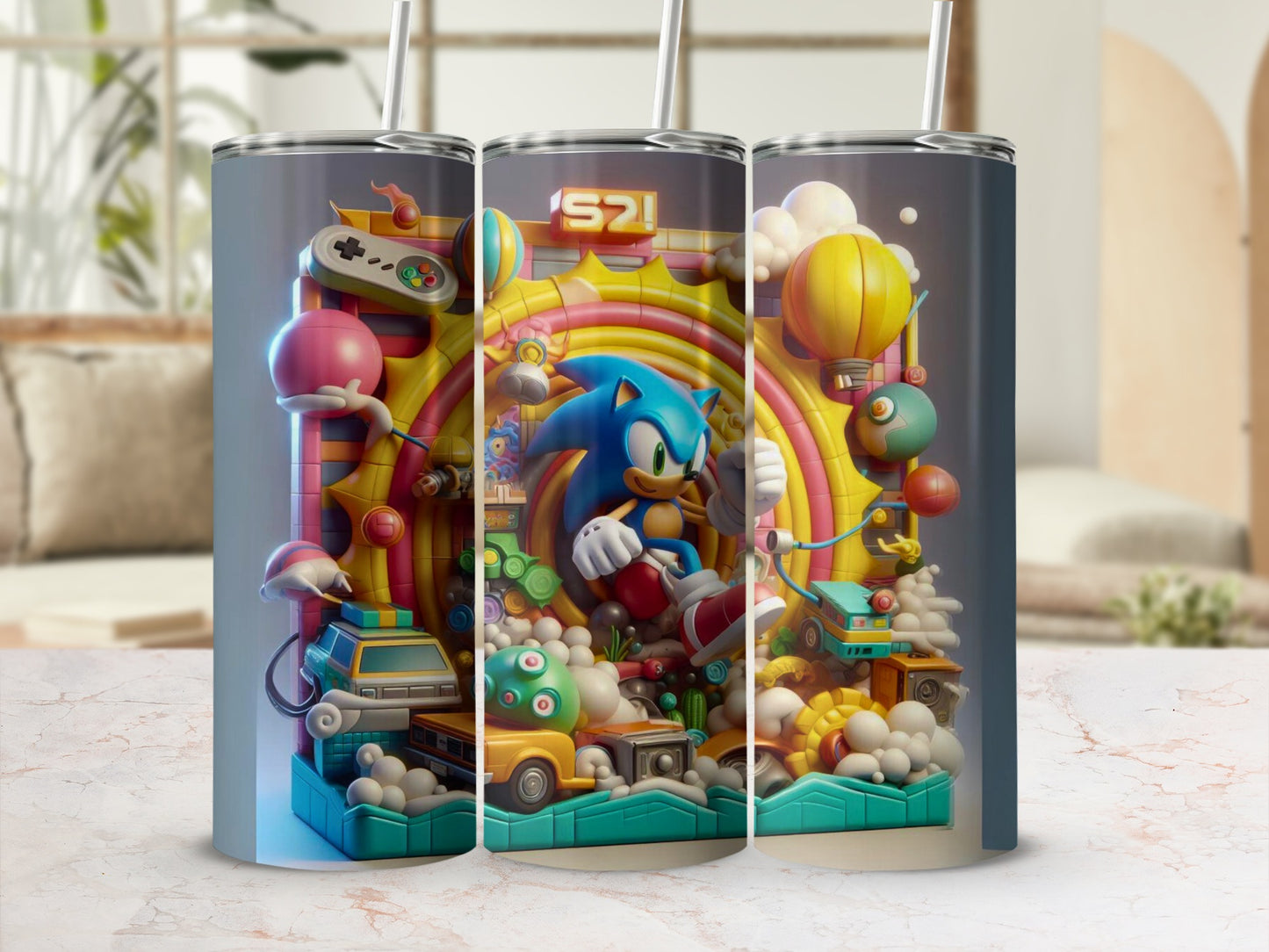 Retro Video Game Icon and Colorful Art Tumbler