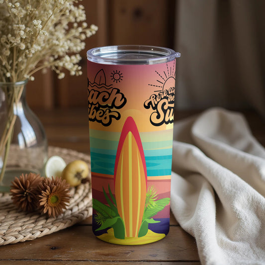 Beach Vibes Retro Surfboard Design Tumbler