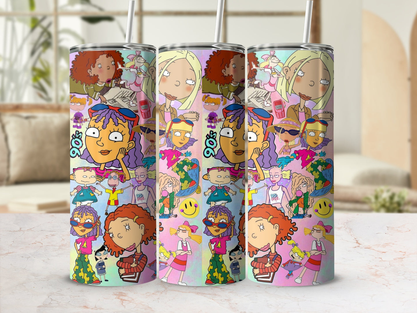 Colorful 90s Cartoon Character Themed Tumbler Cup
