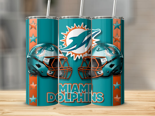 Miami Dolphins Helmets on Teal Background Design Tumblers