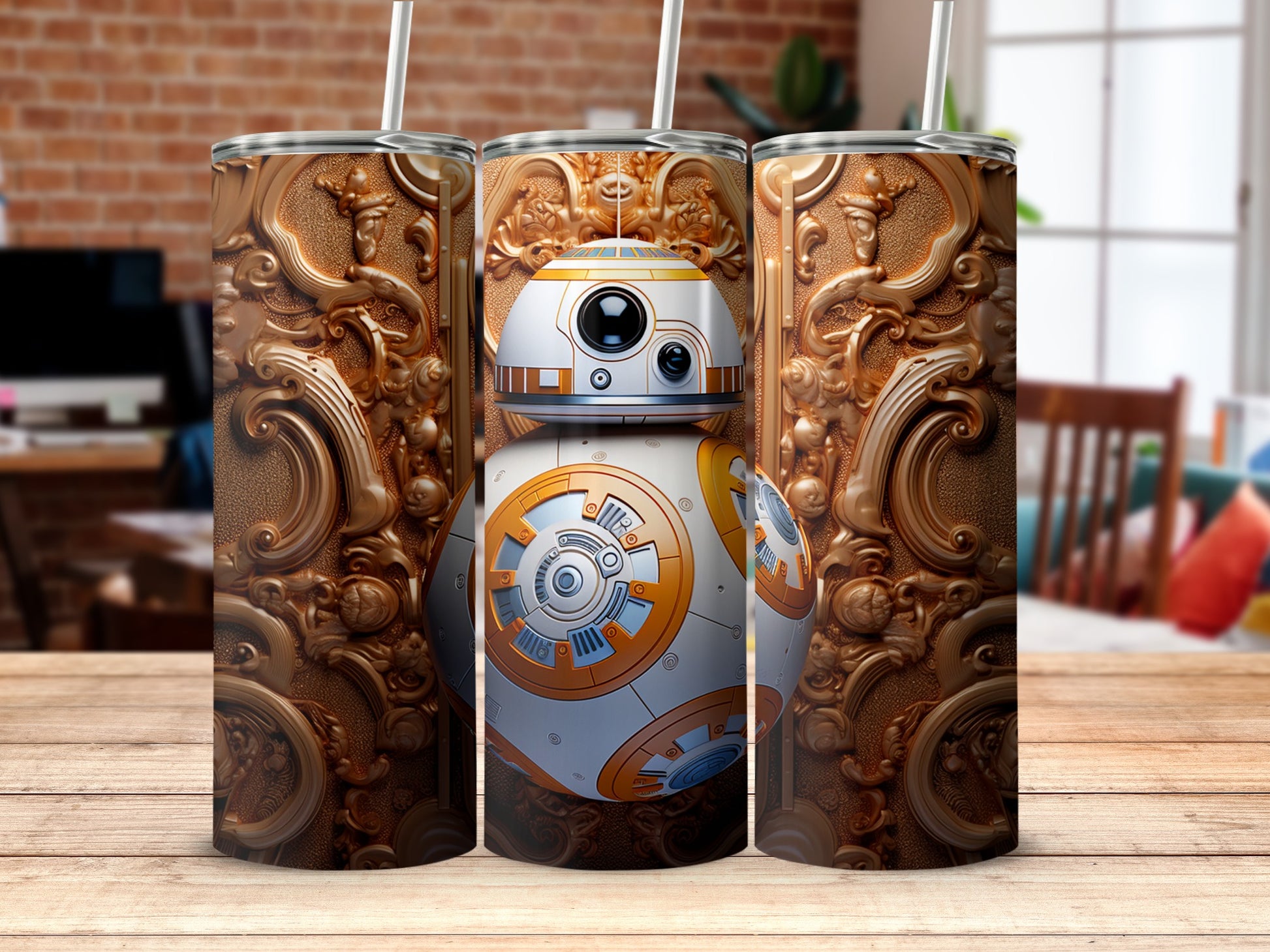 Vintage Robot Engraving Design Tumbler