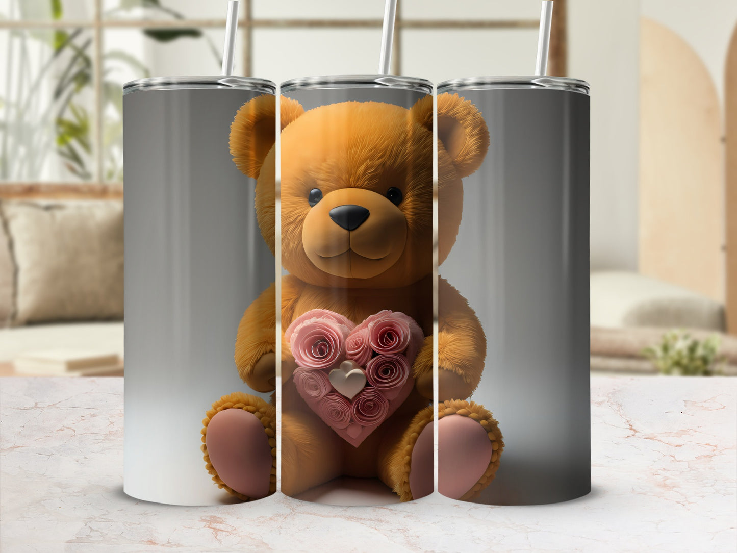Cute Teddy Bear with Heart Roses Tumbler Product