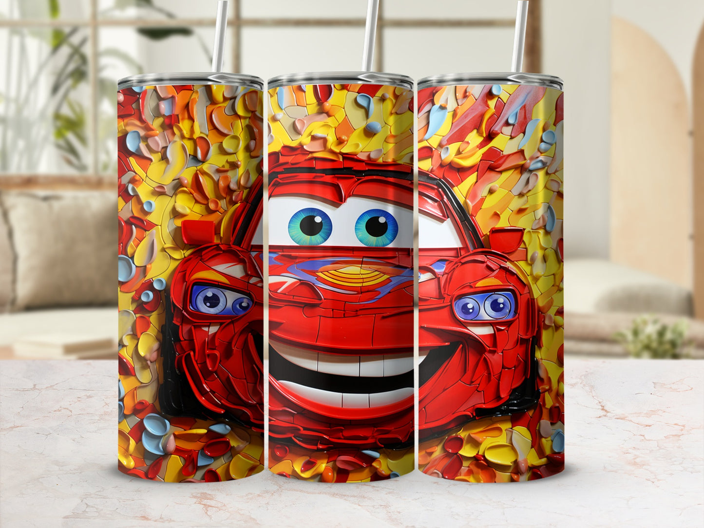Vibrant Race Car Design Tumbler for Beverage Enthusiasts