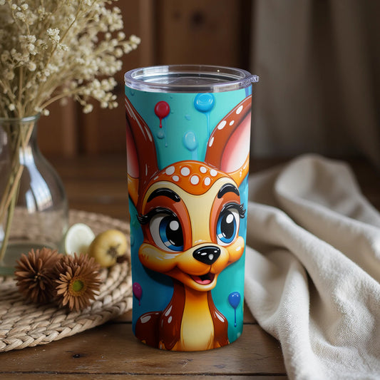 Cute Deer Tumbler with Colorful Balloon Design