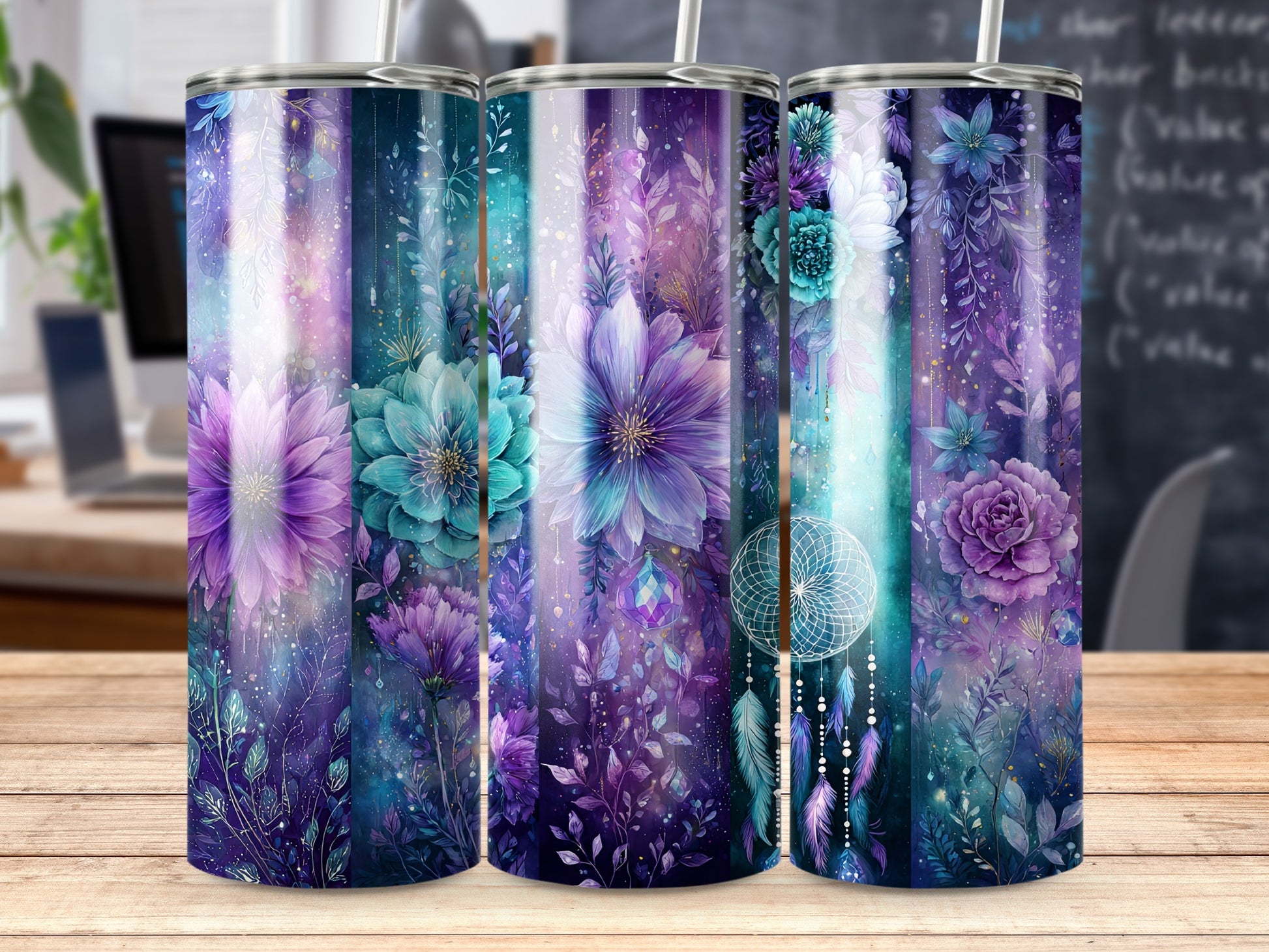Dreamy Floral and Dreamcatcher Fantasy Tumbler Cup