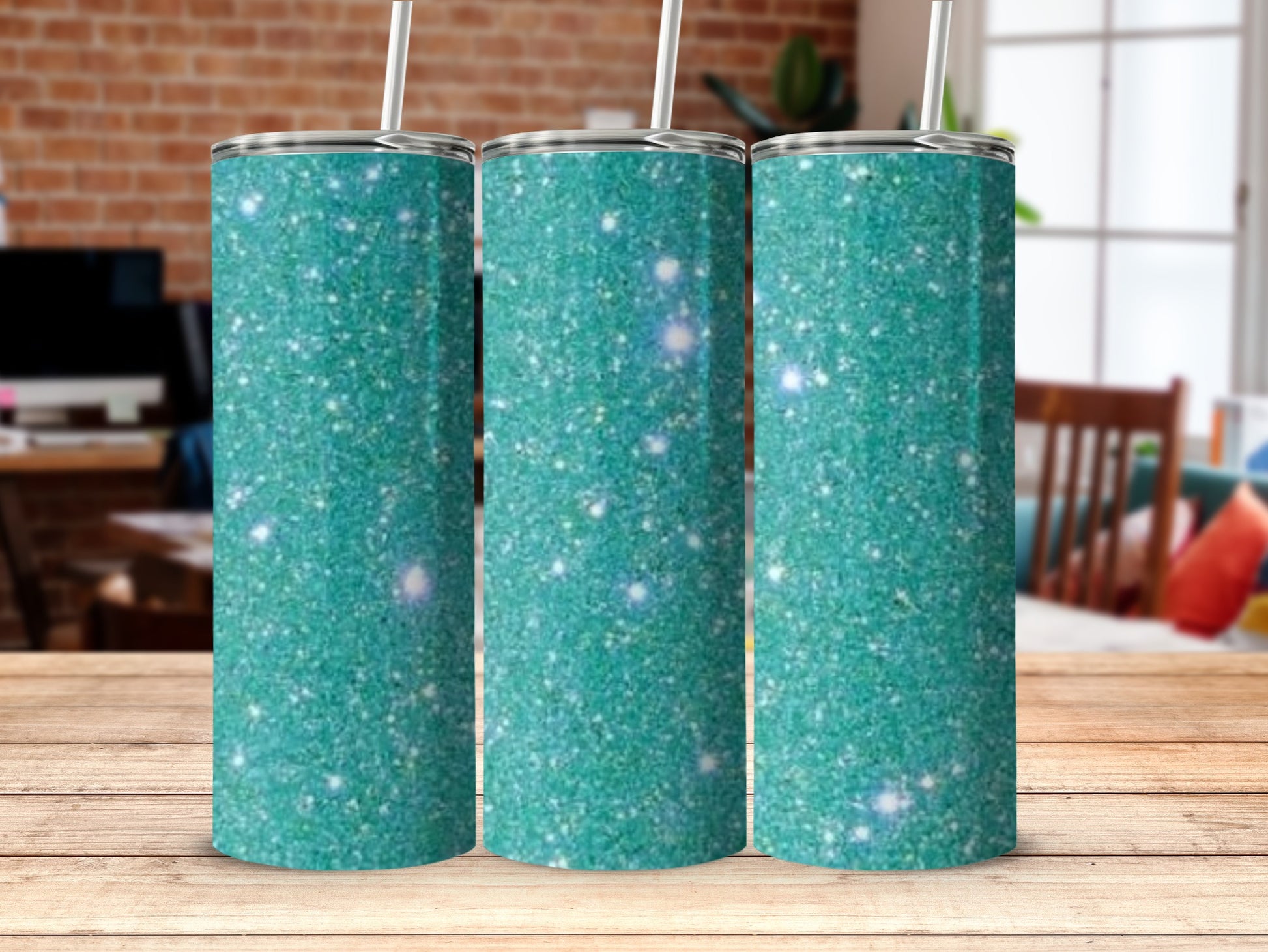 Sparkling Blue Green Tumbler with Starry Design