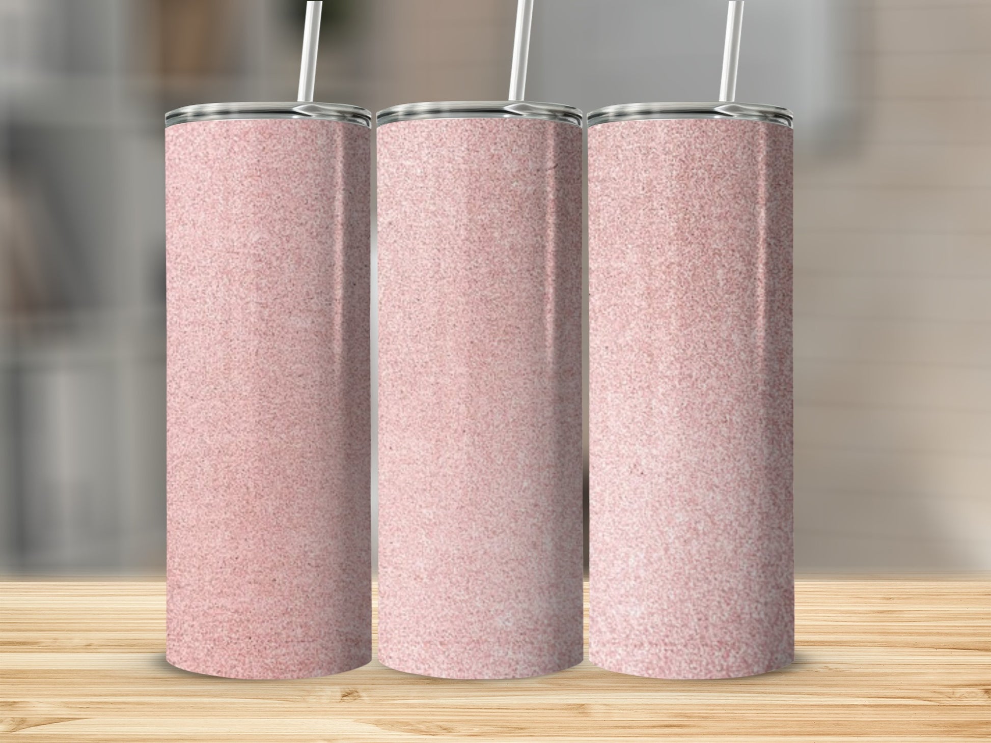 Elegant Pink Glitter Design with Lid and Straw Tumbler
