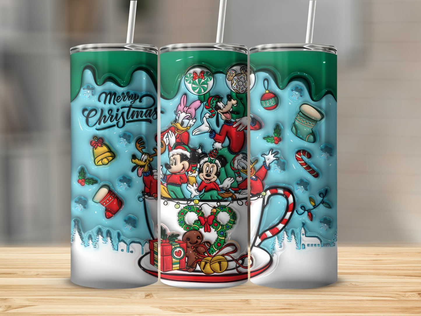 Merry Christmas Disney Characters Festive Tumbler