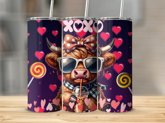 Stylish Cute Cow with Hearts and Lollipops Design Tumbler