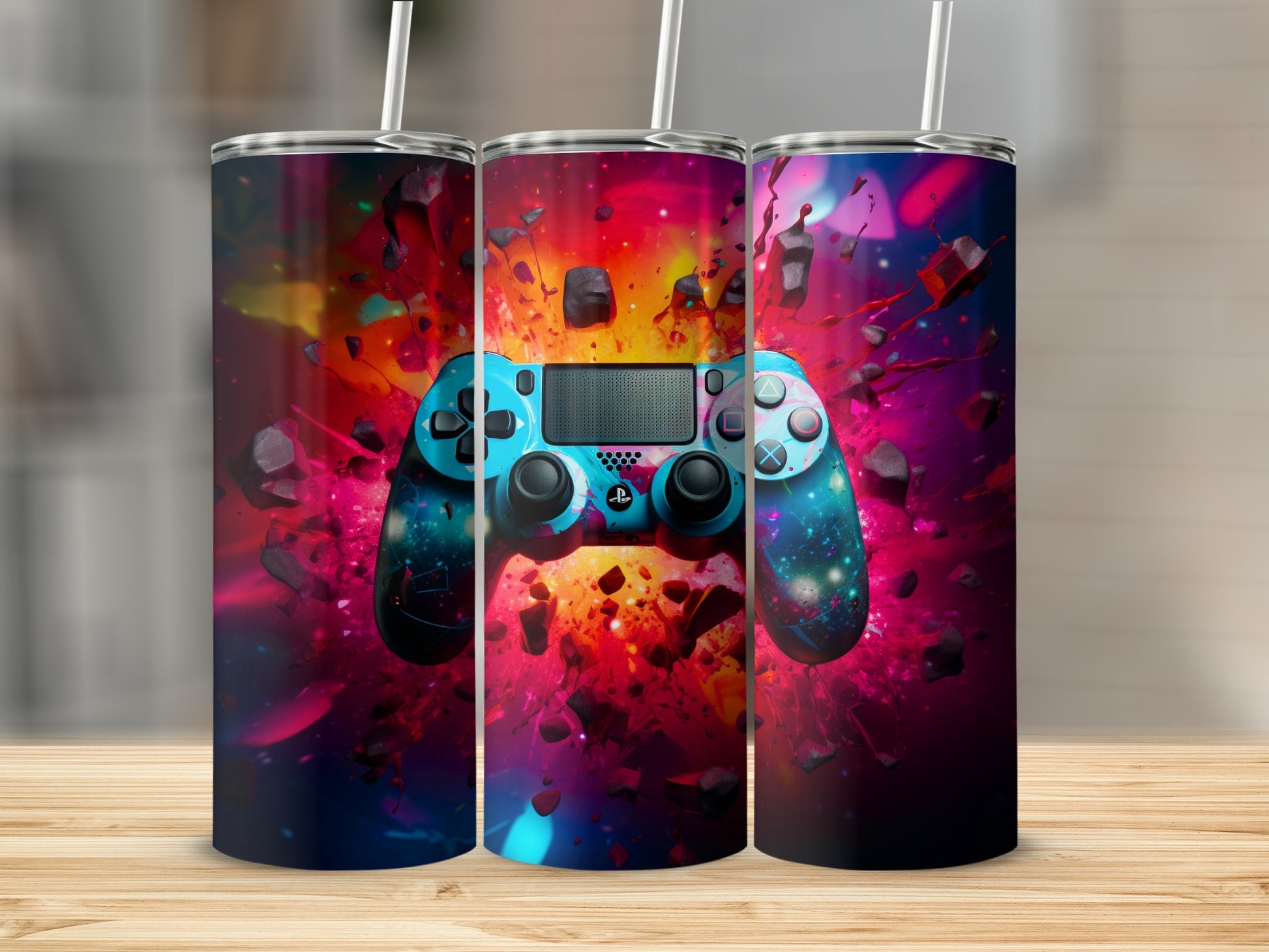 Vibrant Gaming Controller Explosion Tumbler Cup