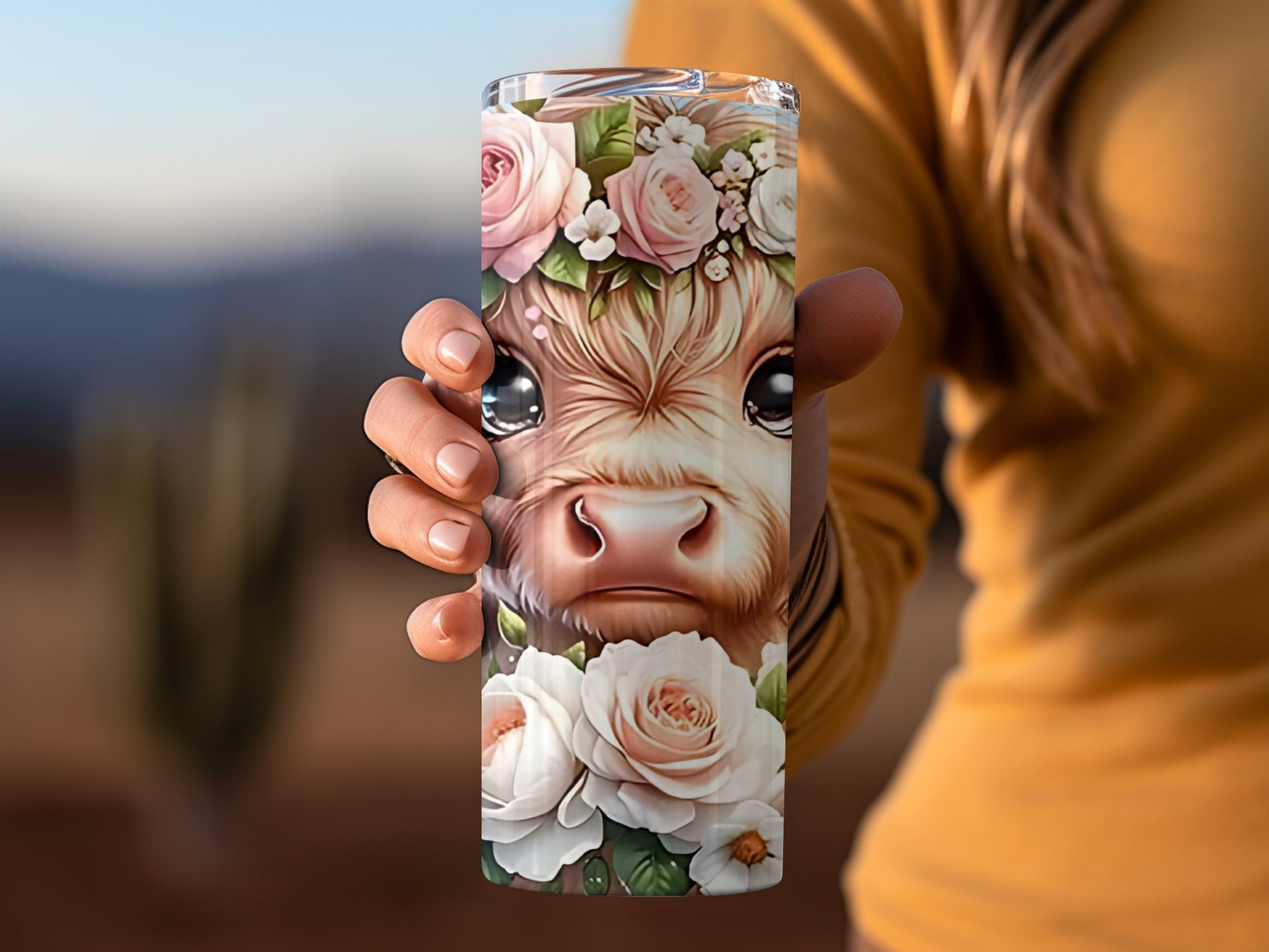 Cute Highland Cow and Flowers Tumbler