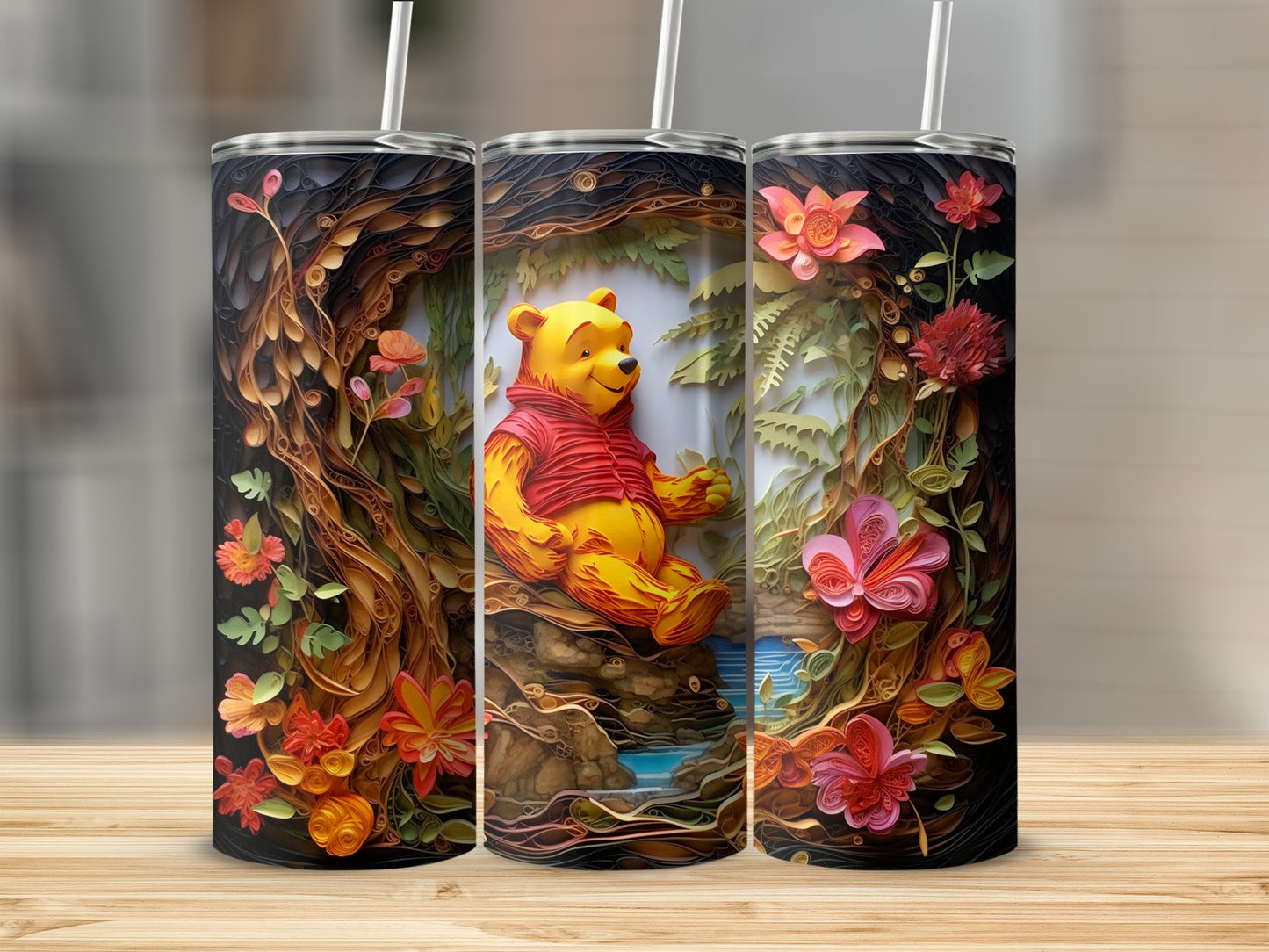 Winnie the Pooh Floral Quilling Art Tumbler Cup