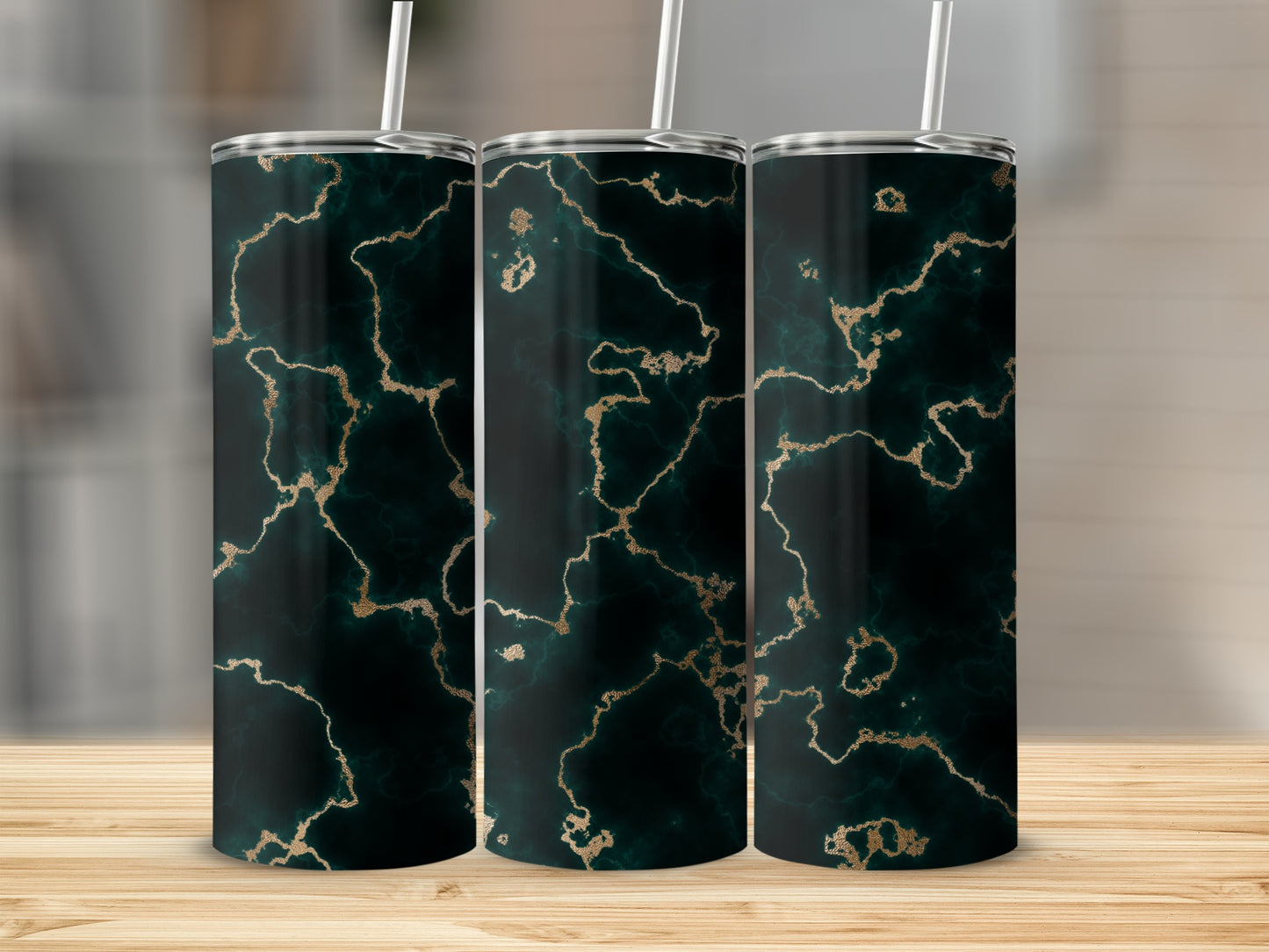 Green Marble with Gold Veins Abstract Design Tumblers