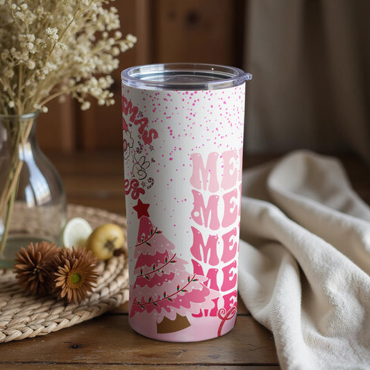 Christmas Festive Pink Holiday Travel Tumbler