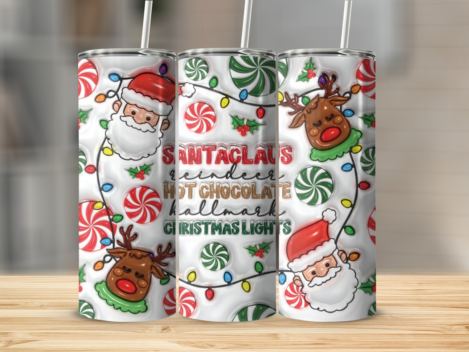 Cute Christmas Santa Claus and Reindeer Tumbler Cup