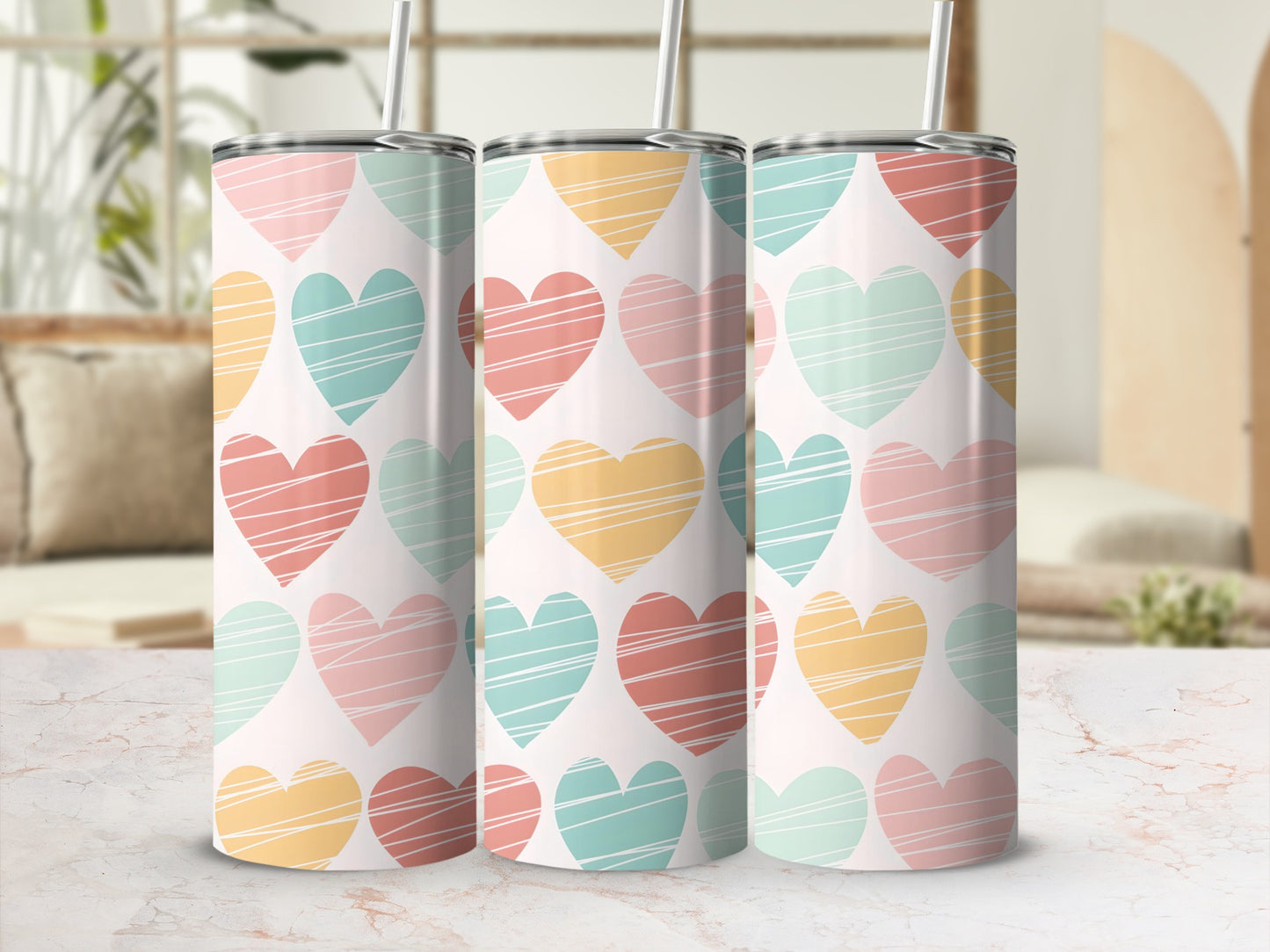 Colorful Heart Design Stainless Steel Tumbler Cup