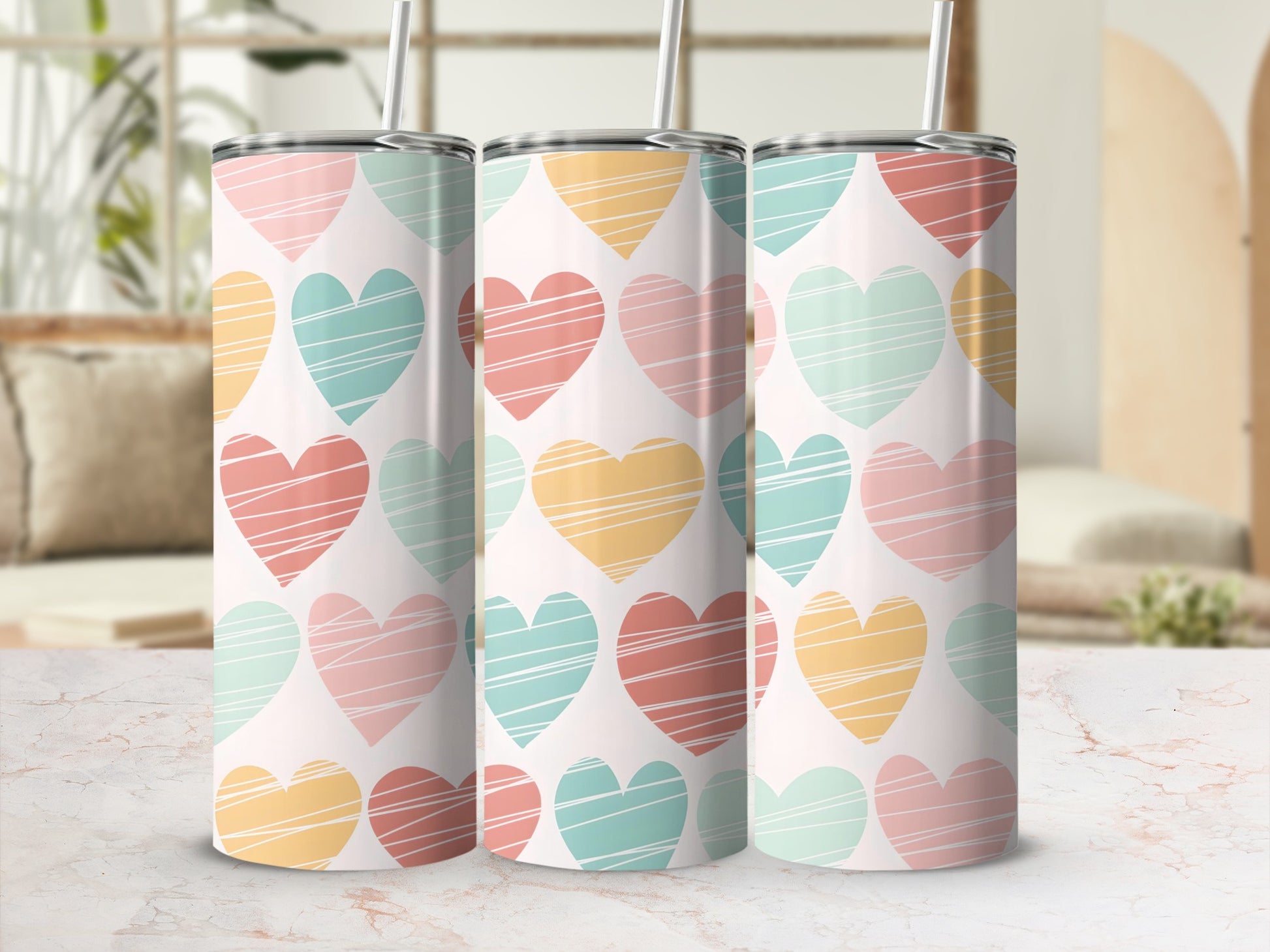 Colorful Heart Design Stainless Steel Tumbler Cup