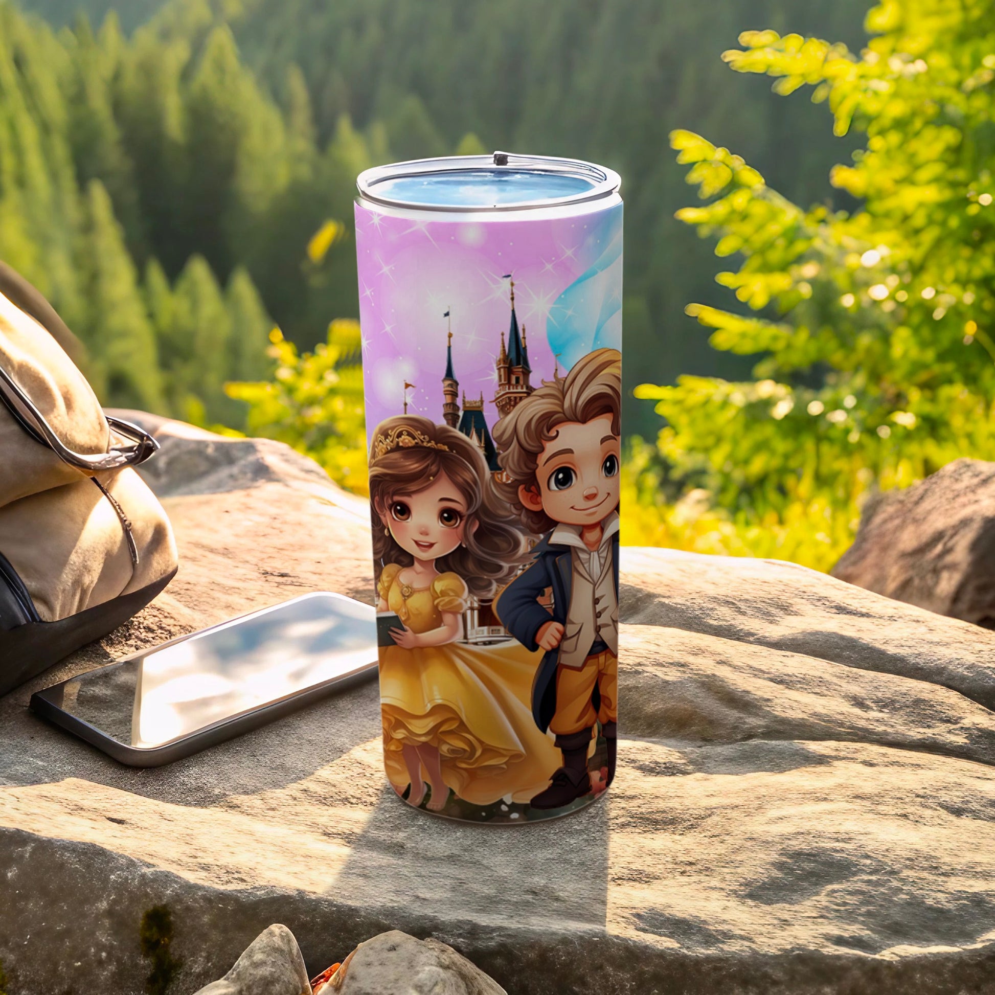 Cute Fairytale Couple with Castle Design Tumbler