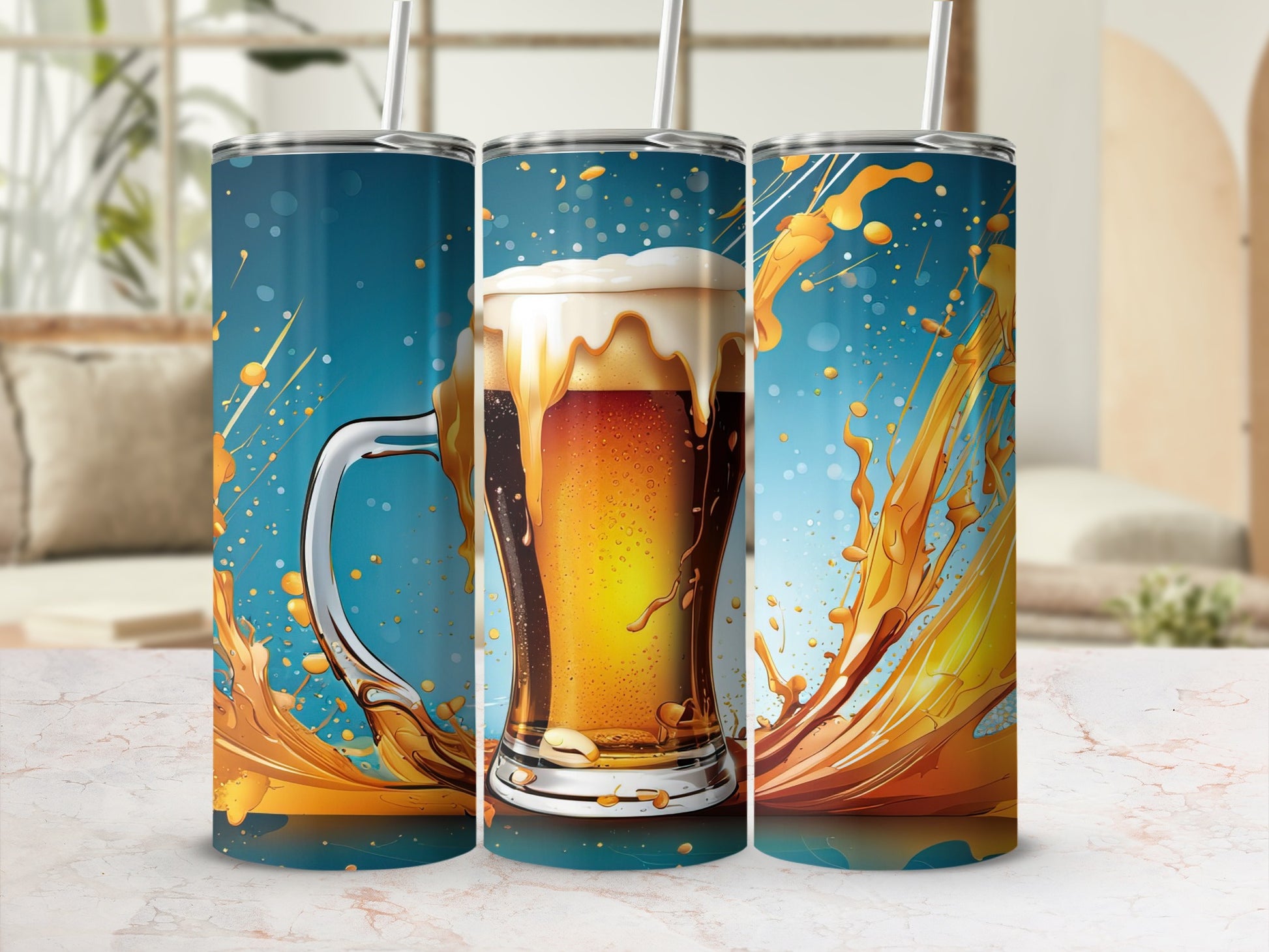 Vibrant Beer Mug Splash Design Insulated Tumbler