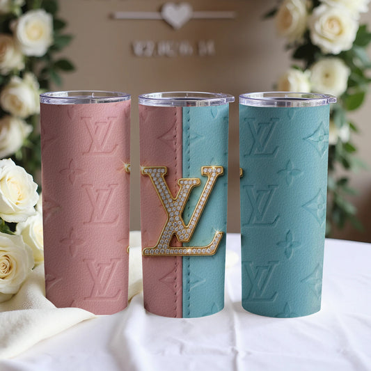 Elegant Pink and Blue Monogram Tumblers Set of Three