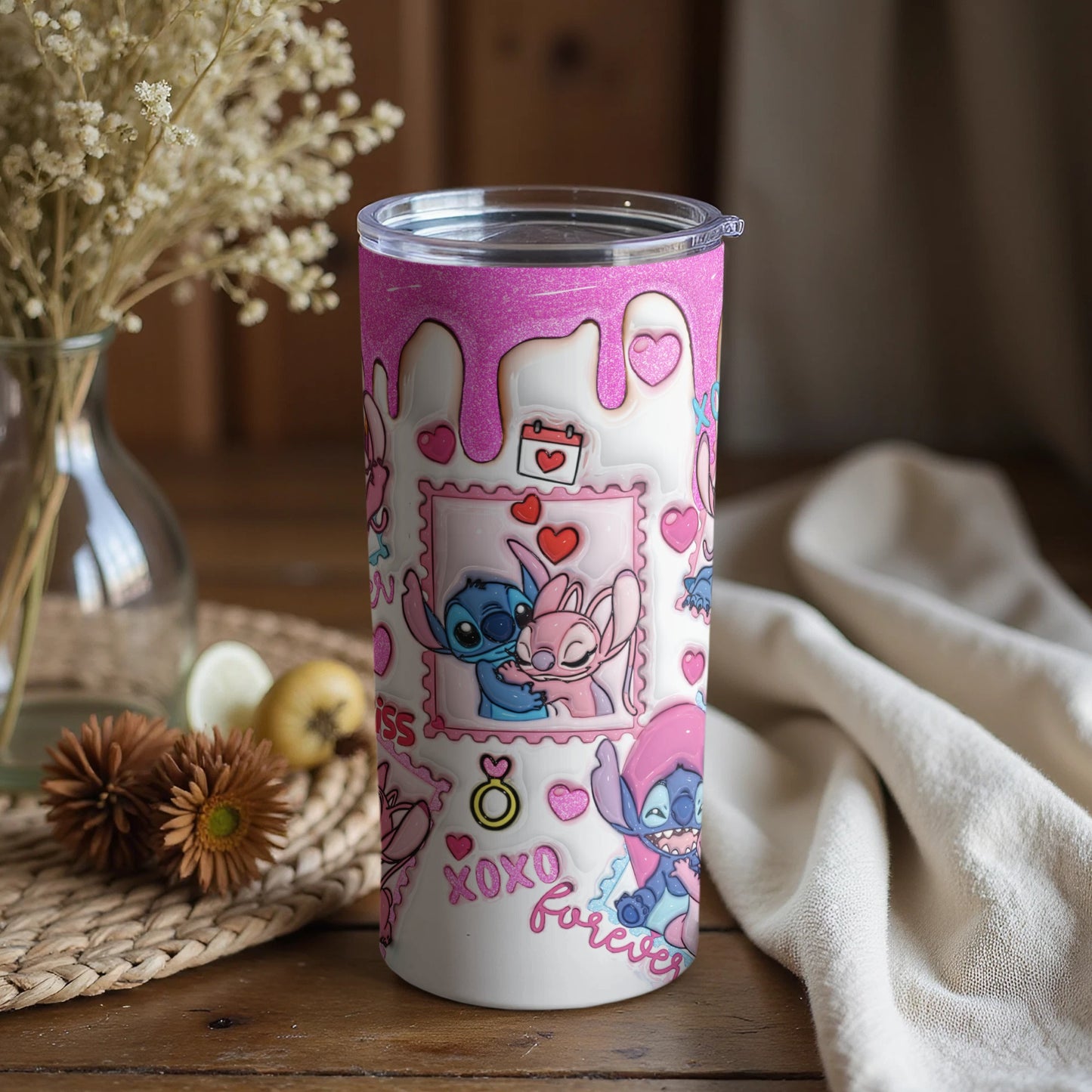 Adorable Pink and White Cartoon Characters Tumbler