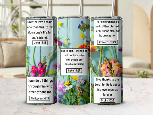 Colorful Floral Tumblers with Inspirational Bible Verses