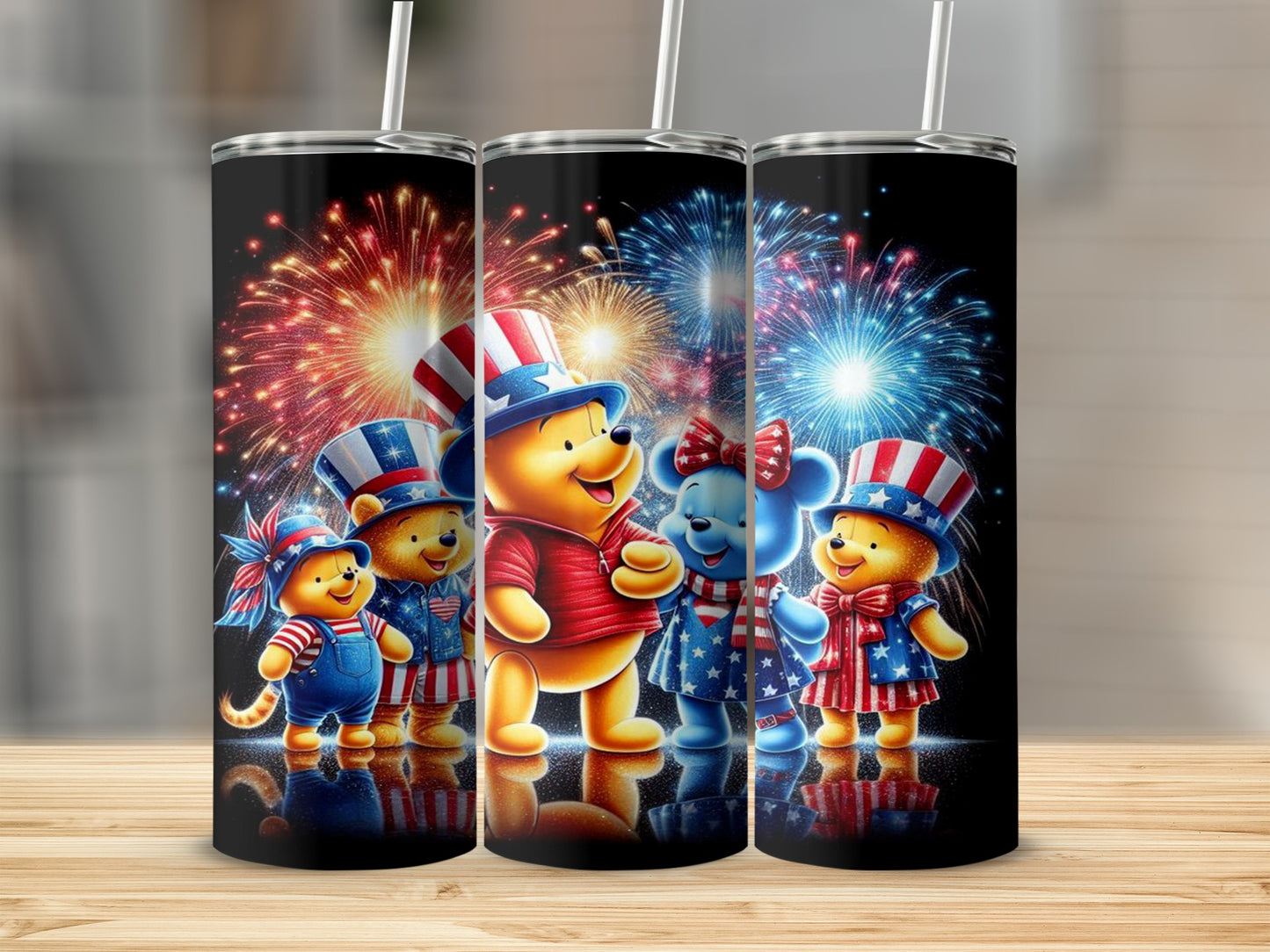 Patriotic Teddy Bear Fireworks Themed Tumbler Cup