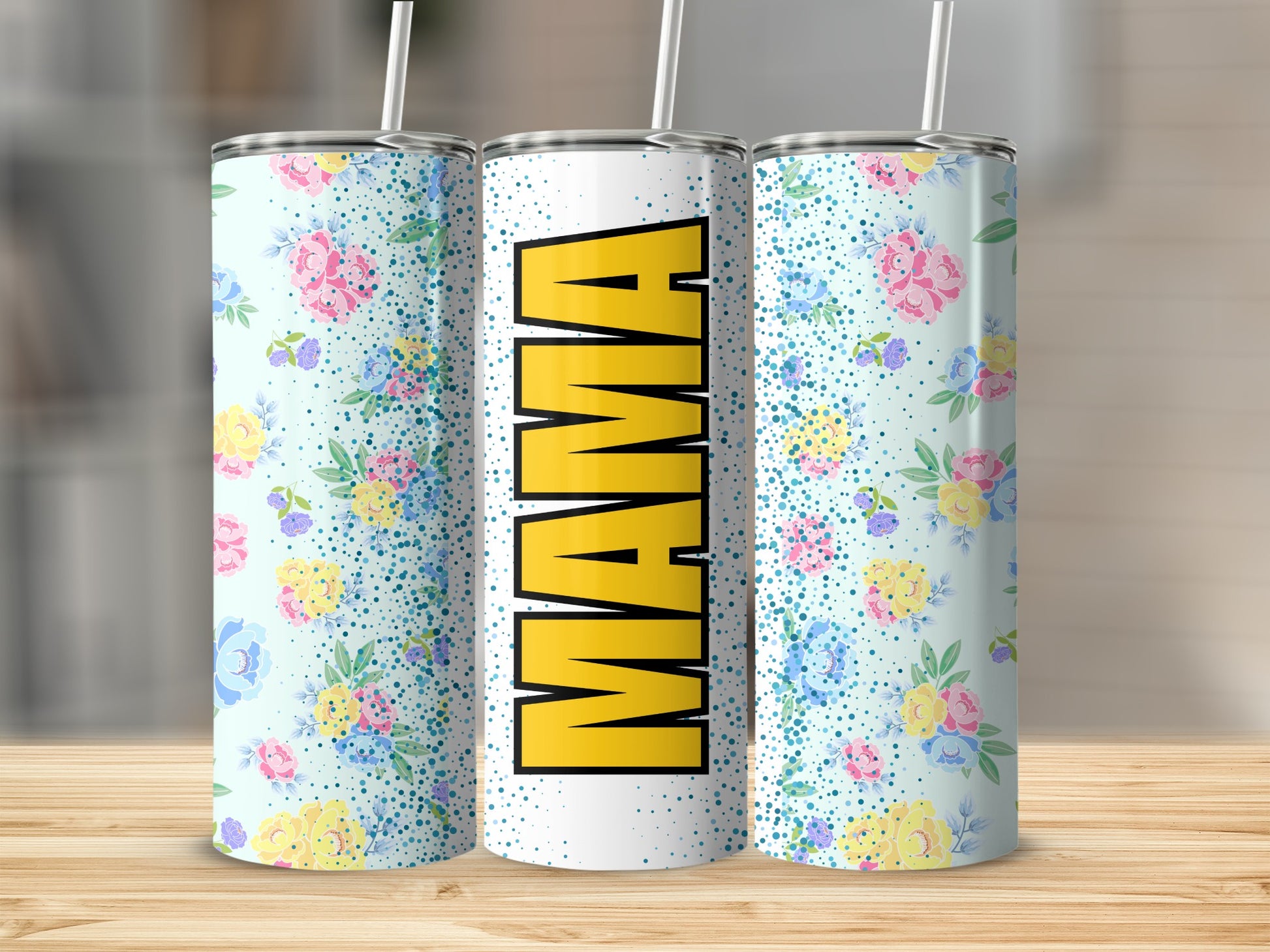 Floral Pattern with MAMA Inscription Tumbler